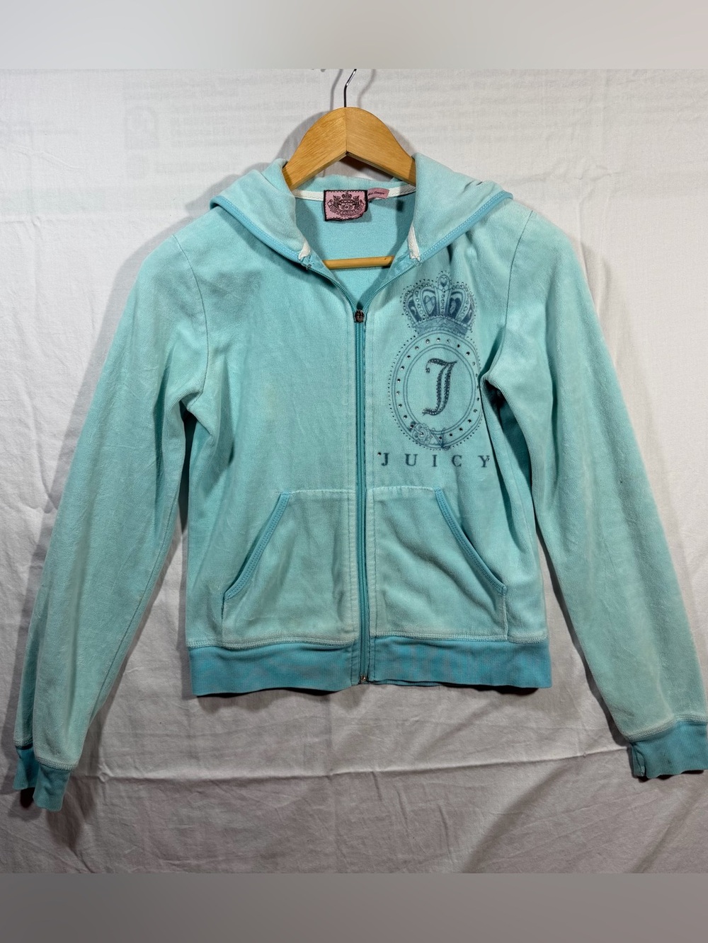 Juicy Couture Women's OG Bling Velour Track Jacket Teal Size Medium Flaws